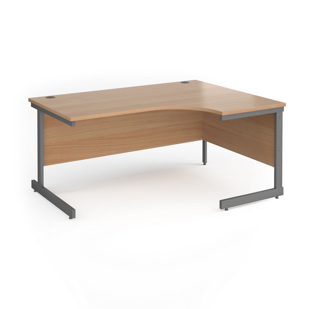 Picture of Contract 25 right hand ergonomic desk with graphite cantilever leg 1600mm - beech top