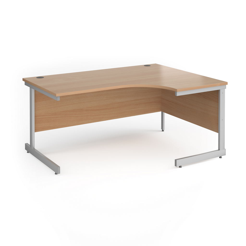 Picture of Contract 25 right hand ergonomic desk with silver cantilever leg 1600mm - beech top