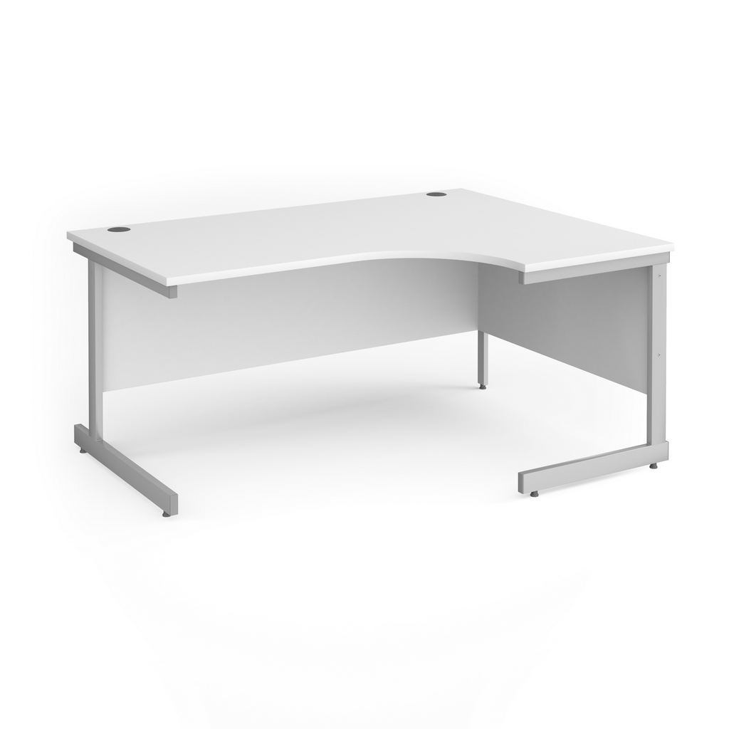 Picture of Contract 25 right hand ergonomic desk with silver cantilever leg 1600mm - white top