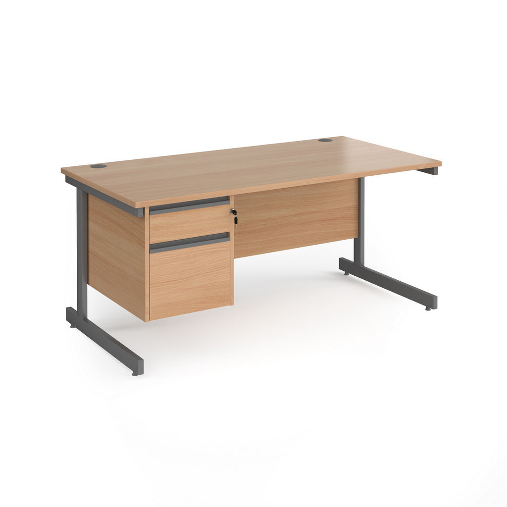 Picture of Contract 25 straight desk with 2 drawer pedestal and graphite cantilever leg 1600mm x 800mm - beech top