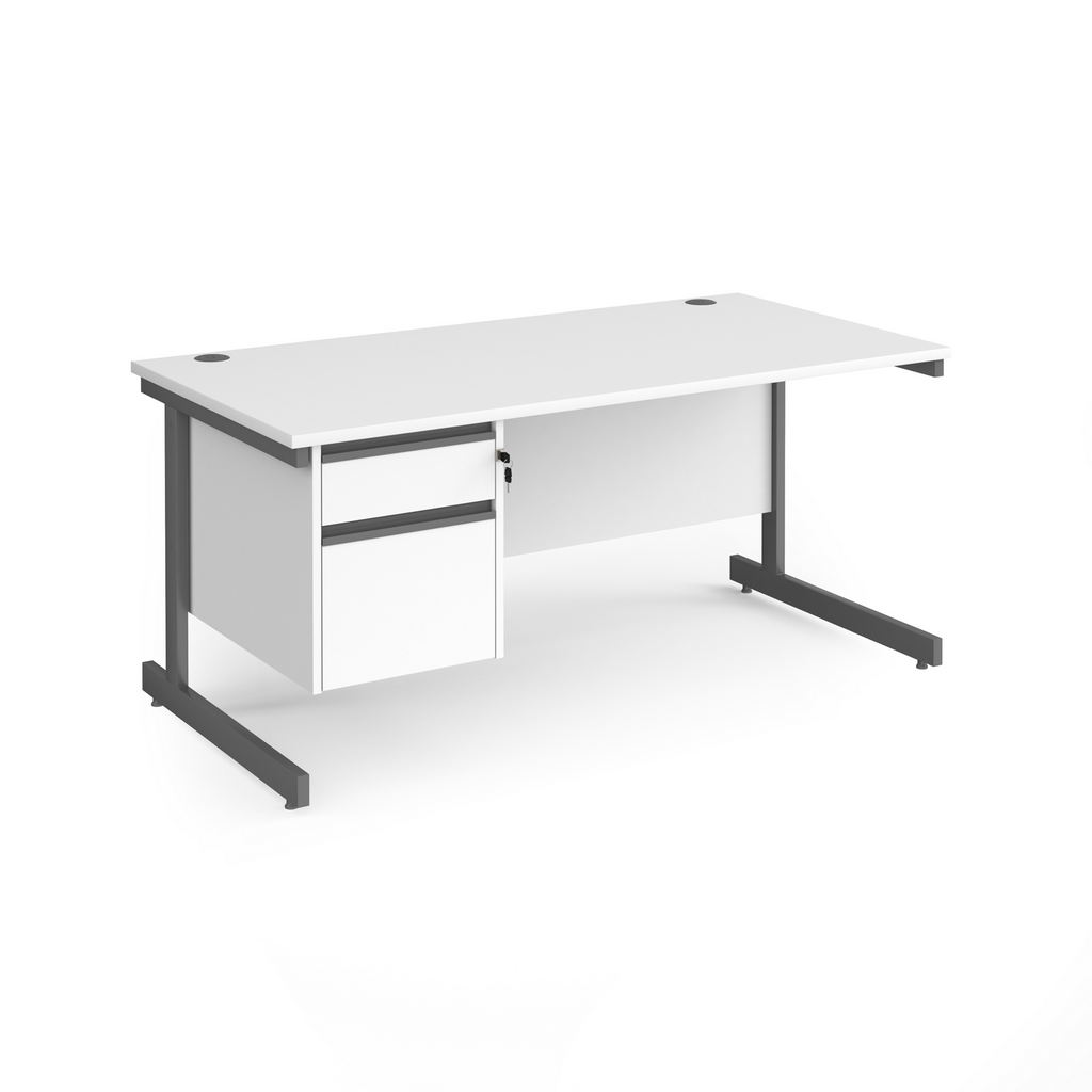 Picture of Contract 25 straight desk with 2 drawer pedestal and graphite cantilever leg 1600mm x 800mm - white top