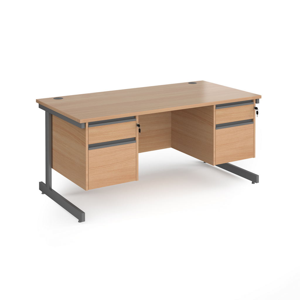 Picture of Contract 25 straight desk with 2 and 2 drawer pedestals and graphite cantilever leg 1600mm x 800mm - beech top