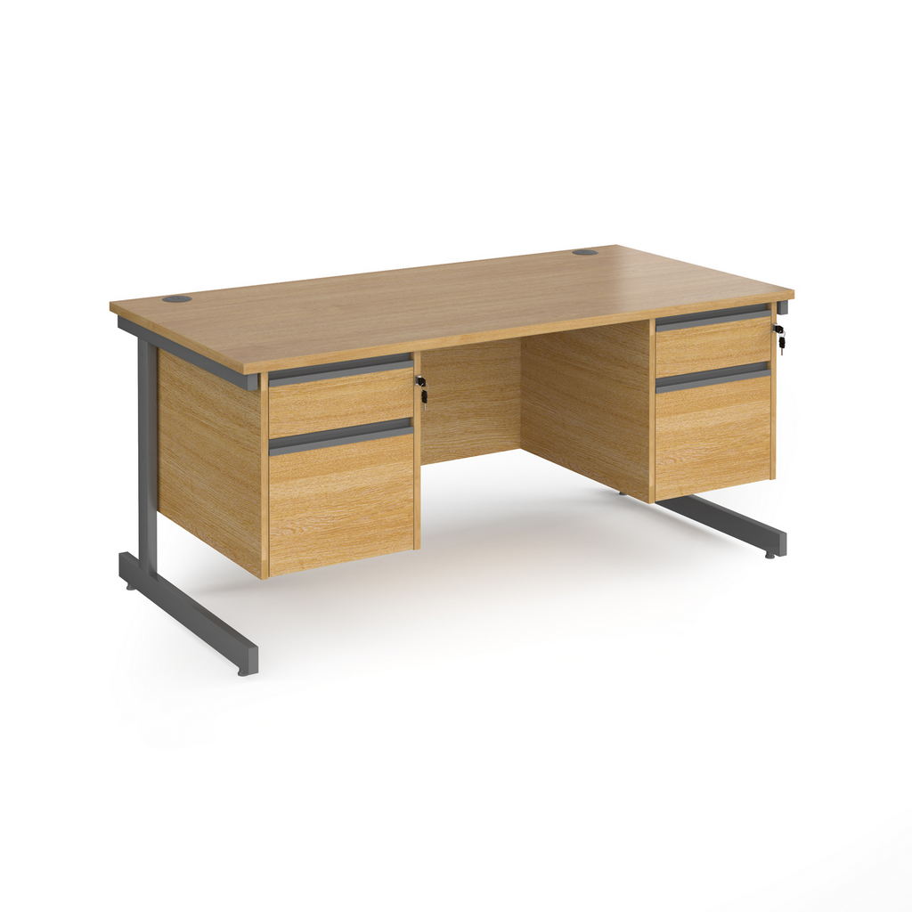 Picture of Contract 25 straight desk with 2 and 2 drawer pedestals and graphite cantilever leg 1600mm x 800mm - oak top