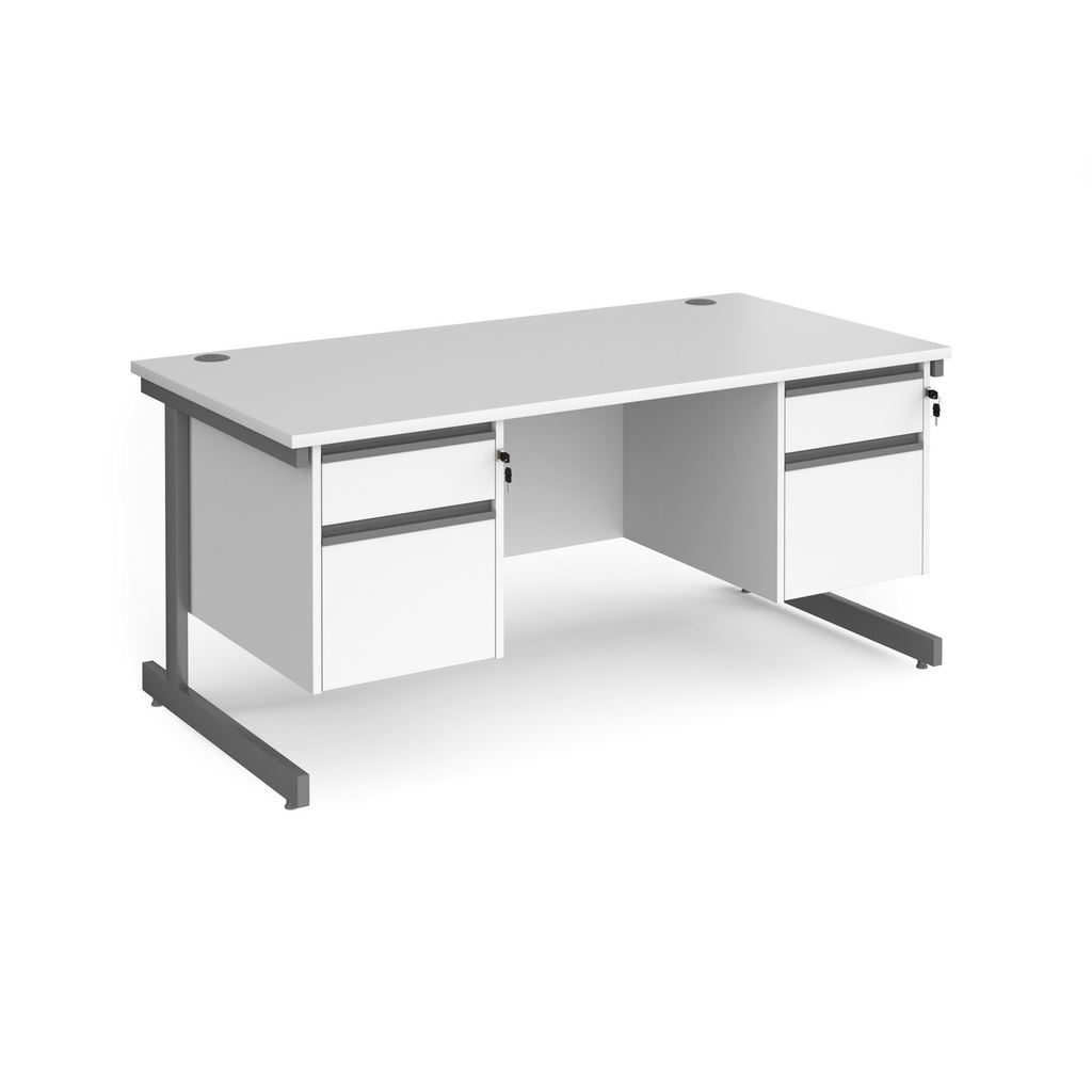 Picture of Contract 25 straight desk with 2 and 2 drawer pedestals and graphite cantilever leg 1600mm x 800mm - white top