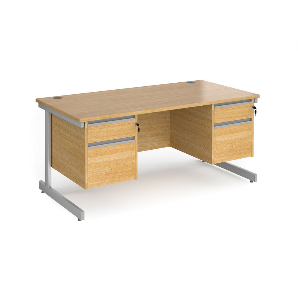 Picture of Contract 25 straight desk with 2 and 2 drawer pedestals and silver cantilever leg 1600mm x 800mm - oak top