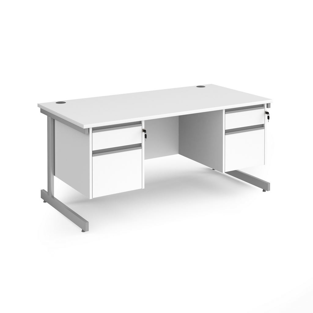 Picture of Contract 25 straight desk with 2 and 2 drawer pedestals and silver cantilever leg 1600mm x 800mm - white top