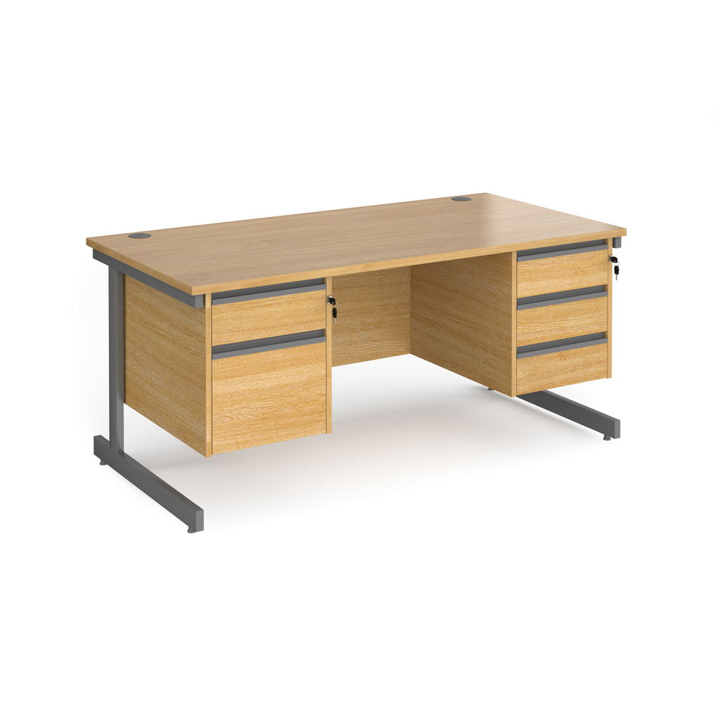 Picture of Contract 25 straight desk with 2 and 3 drawer pedestals and graphite cantilever leg 1600mm x 800mm - oak top