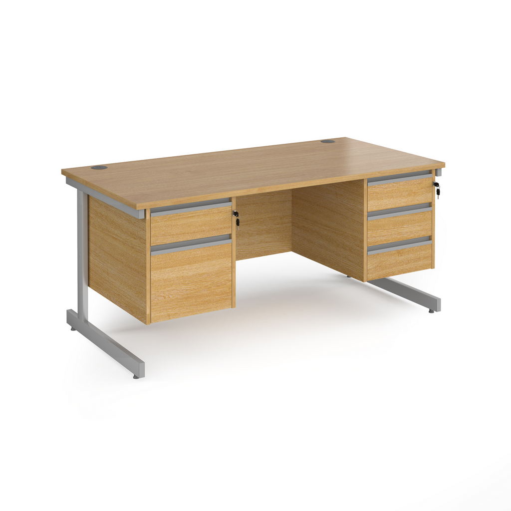 Picture of Contract 25 straight desk with 2 and 3 drawer pedestals and silver cantilever leg 1600mm x 800mm - oak top