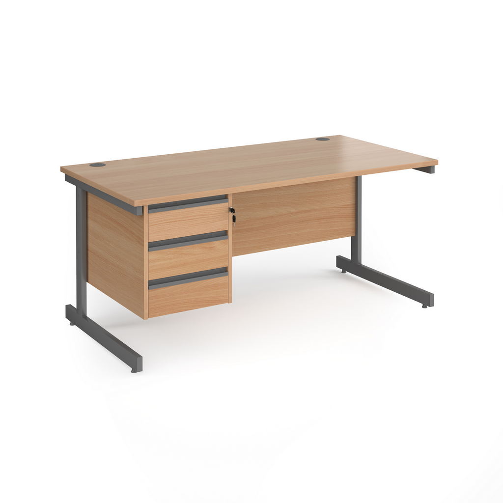 Picture of Contract 25 straight desk with 3 drawer pedestal and graphite cantilever leg 1600mm x 800mm - beech top