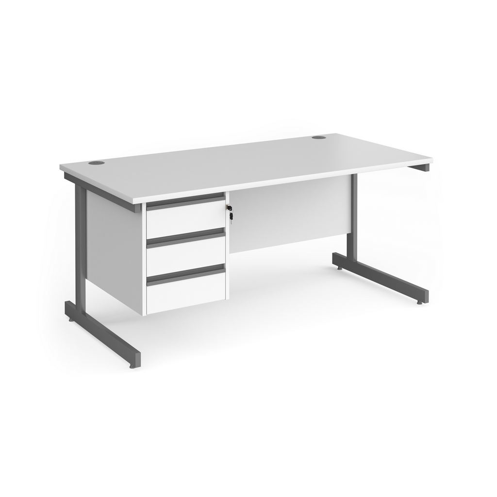 Picture of Contract 25 straight desk with 3 drawer pedestal and graphite cantilever leg 1600mm x 800mm - white top