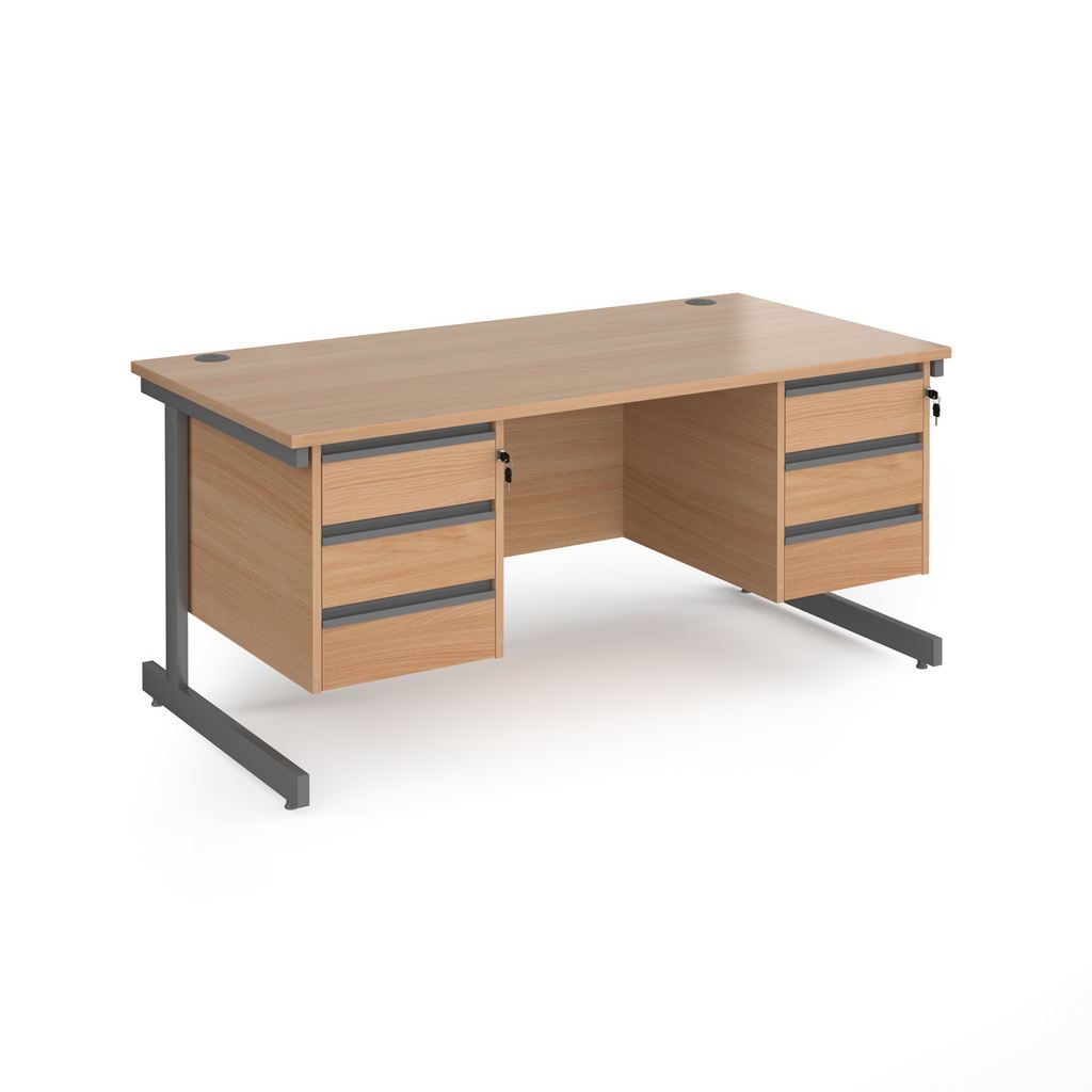 Picture of Contract 25 straight desk with 3 and 3 drawer pedestals and graphite cantilever leg 1600mm x 800mm - beech top