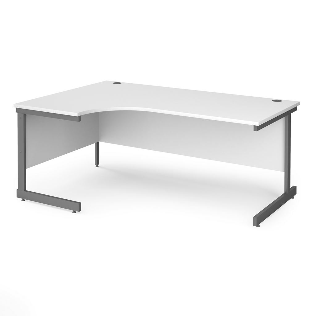 Picture of Contract 25 left hand ergonomic desk with graphite cantilever leg 1800mm - white top