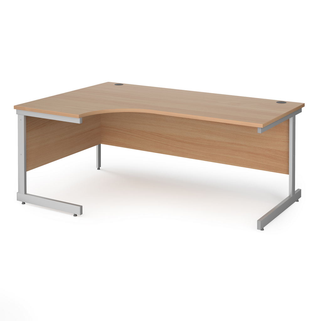 Picture of Contract 25 left hand ergonomic desk with silver cantilever leg 1800mm - beech top