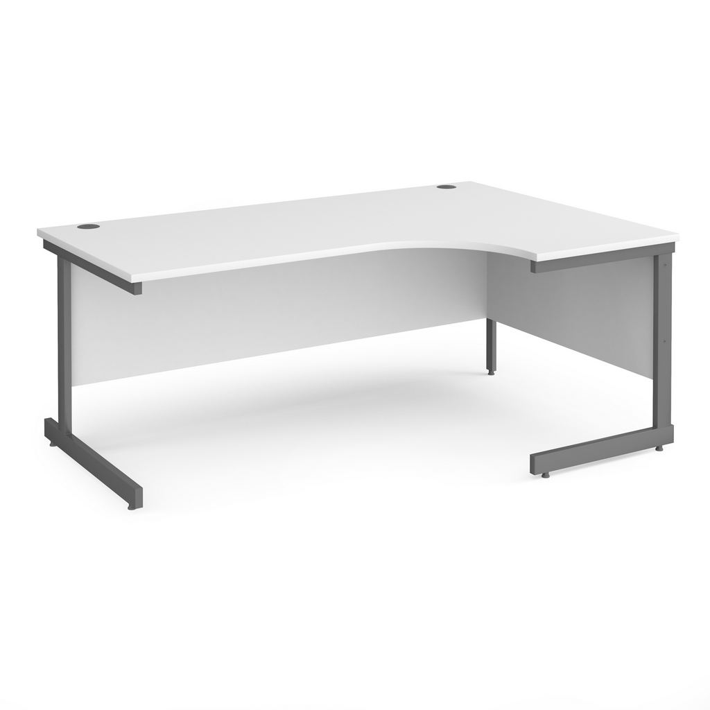 Picture of Contract 25 right hand ergonomic desk with graphite cantilever leg 1800mm - white top