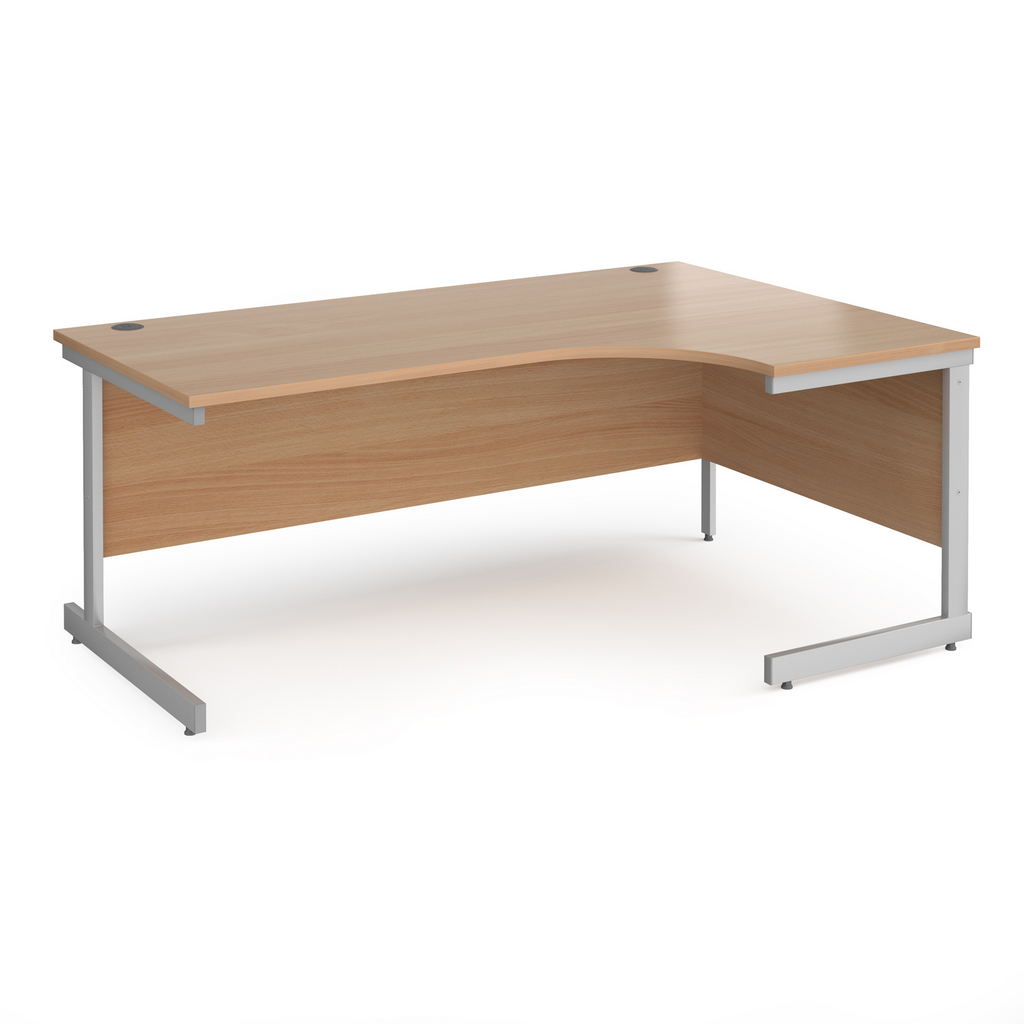 Picture of Contract 25 right hand ergonomic desk with silver cantilever leg 1800mm - beech top