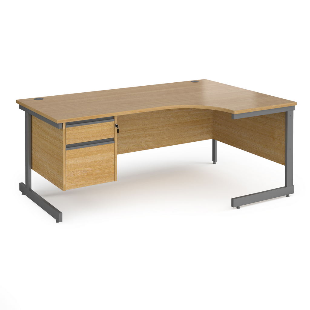 Picture of Contract 25 right hand ergonomic desk with 2 drawer pedestal and graphite cantilever leg 1800mm - oak top