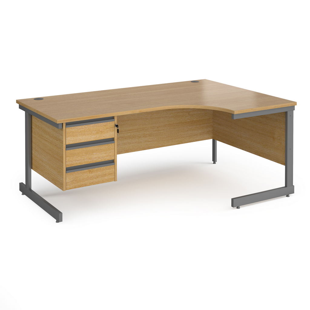 Picture of Contract 25 right hand ergonomic desk with 3 drawer pedestal and graphite cantilever leg 1800mm - oak top