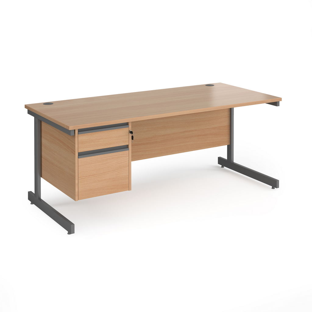 Picture of Contract 25 straight desk with 2 drawer pedestal and graphite cantilever leg 1800mm x 800mm - beech top