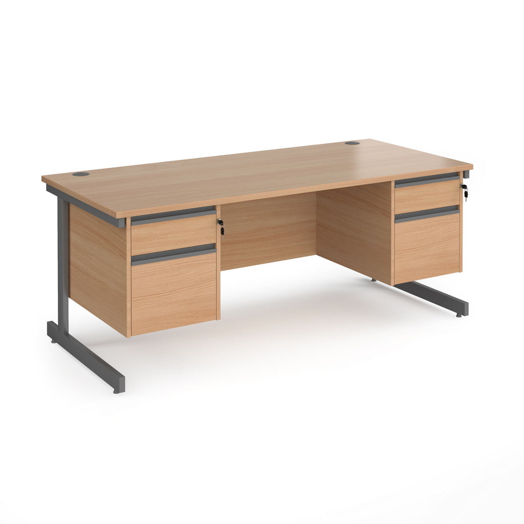 Picture of Contract 25 straight desk with 2 and 2 drawer pedestals and graphite cantilever leg 1800mm x 800mm - beech top