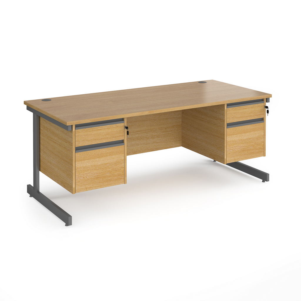 Picture of Contract 25 straight desk with 2 and 2 drawer pedestals and graphite cantilever leg 1800mm x 800mm - oak top