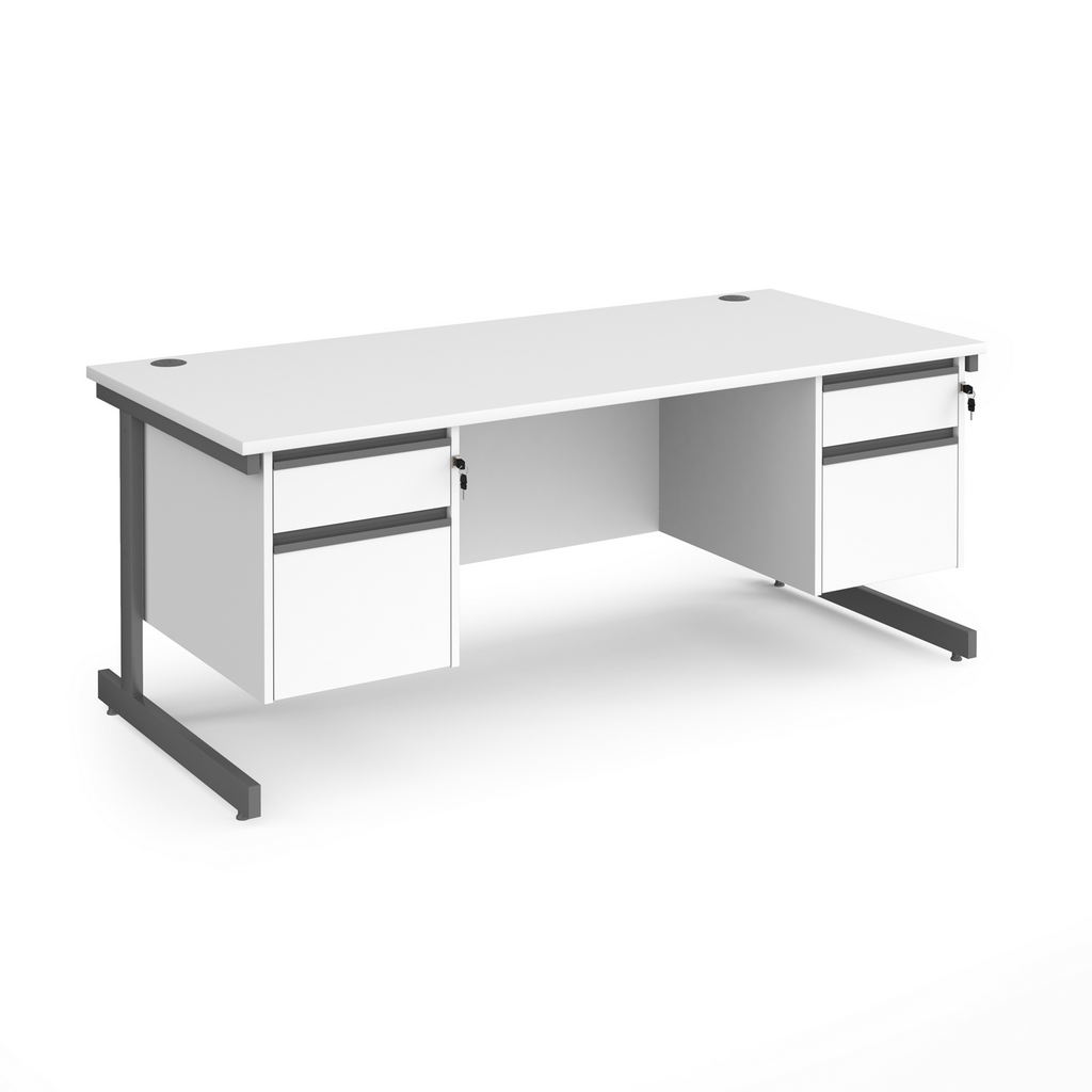 Picture of Contract 25 straight desk with 2 and 2 drawer pedestals and graphite cantilever leg 1800mm x 800mm - white top