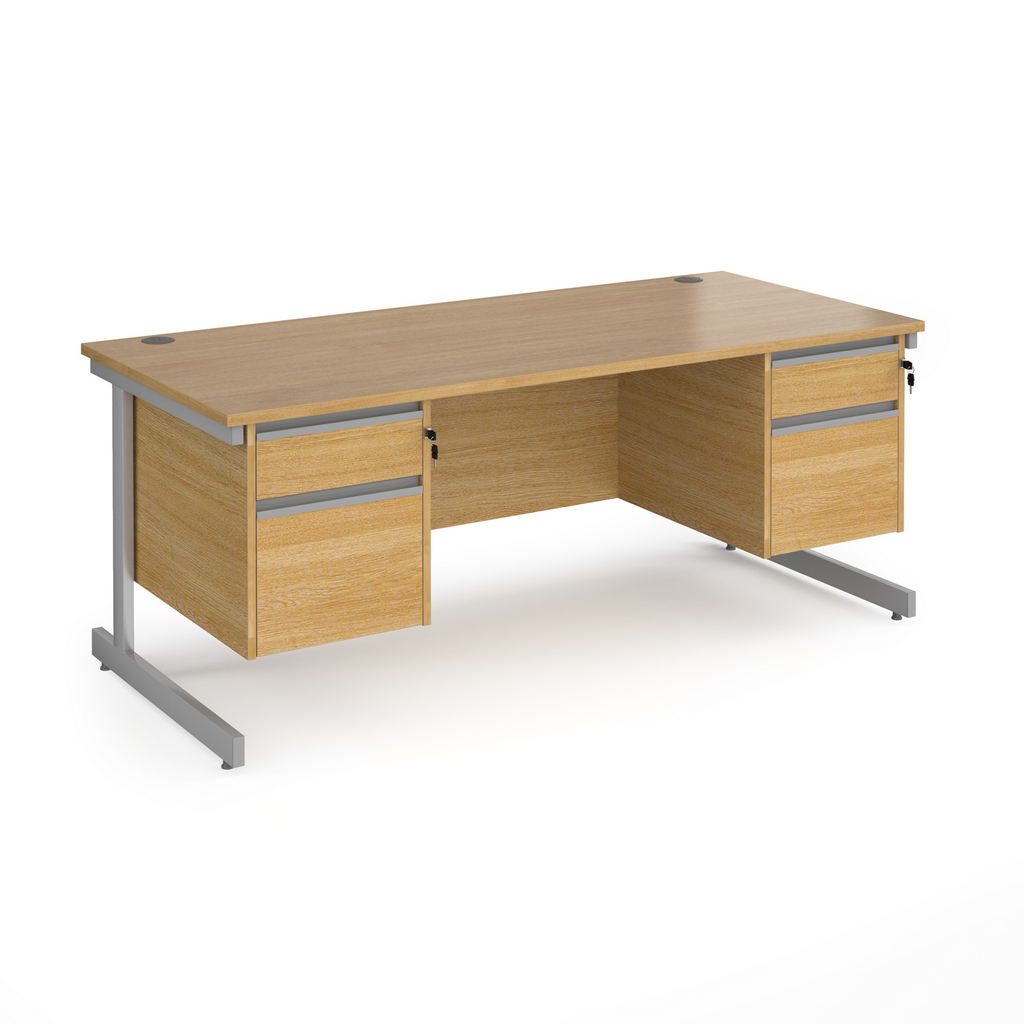 Picture of Contract 25 straight desk with 2 and 2 drawer pedestals and silver cantilever leg 1800mm x 800mm - oak top