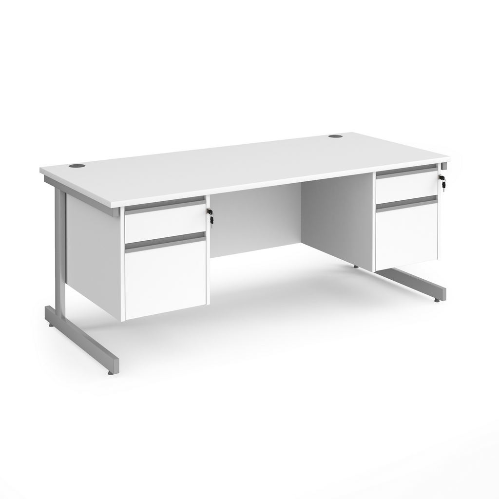 Picture of Contract 25 straight desk with 2 and 2 drawer pedestals and silver cantilever leg 1800mm x 800mm - white top