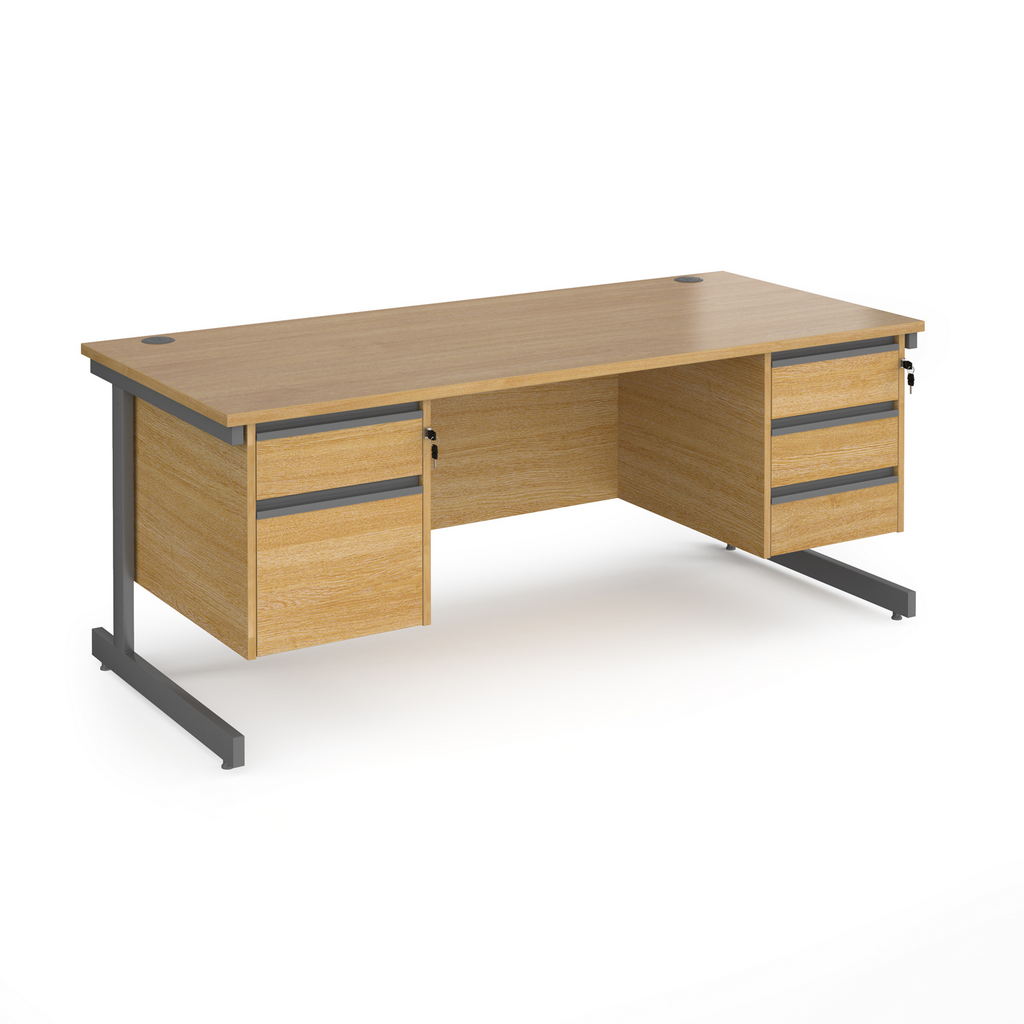 Picture of Contract 25 straight desk with 2 and 3 drawer pedestals and graphite cantilever leg 1800mm x 800mm - oak top