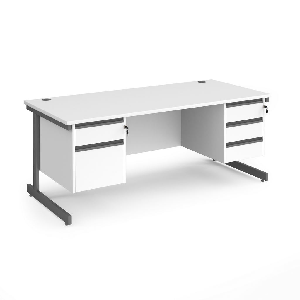 Picture of Contract 25 straight desk with 2 and 3 drawer pedestals and graphite cantilever leg 1800mm x 800mm - white top