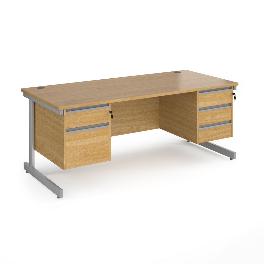 Picture of Contract 25 straight desk with 2 and 3 drawer pedestals and silver cantilever leg 1800mm x 800mm - oak top