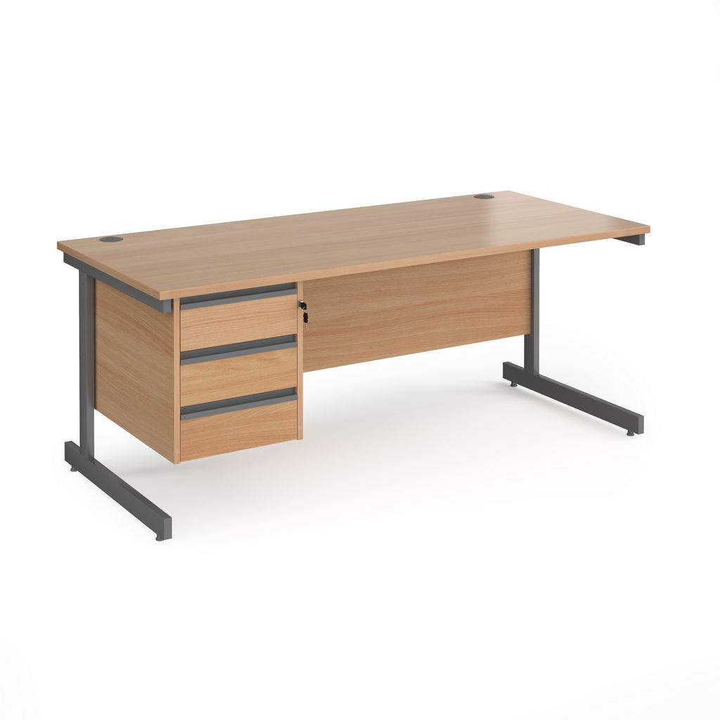 Picture of Contract 25 straight desk with 3 drawer pedestal and graphite cantilever leg 1800mm x 800mm - beech top