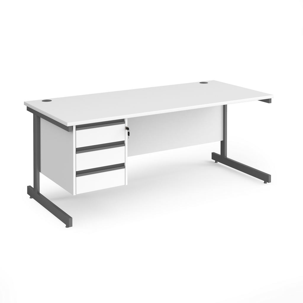 Picture of Contract 25 straight desk with 3 drawer pedestal and graphite cantilever leg 1800mm x 800mm - white top