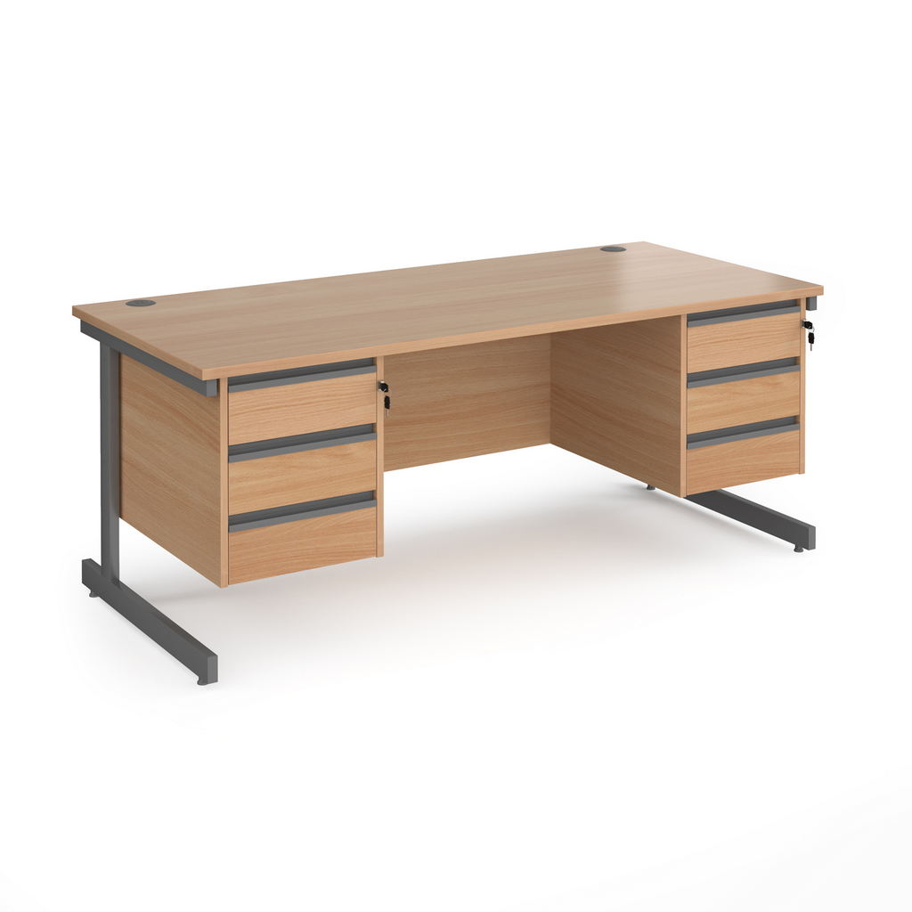 Picture of Contract 25 straight desk with 3 and 3 drawer pedestals and graphite cantilever leg 1800mm x 800mm - beech top