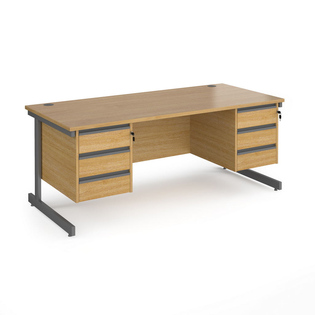 Picture of Contract 25 straight desk with 3 and 3 drawer pedestals and graphite cantilever leg 1800mm x 800mm - oak top