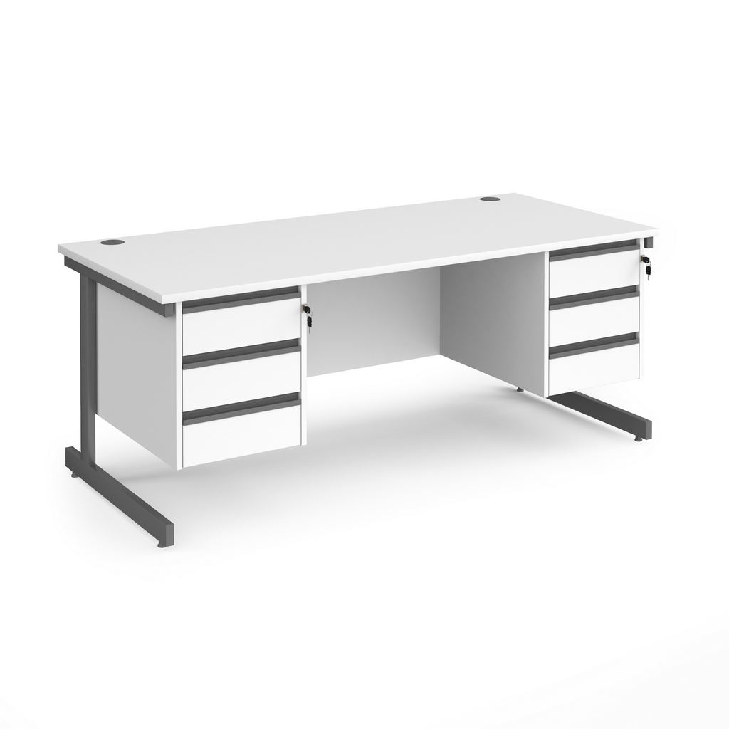 Picture of Contract 25 straight desk with 3 and 3 drawer pedestals and graphite cantilever leg 1800mm x 800mm - white top