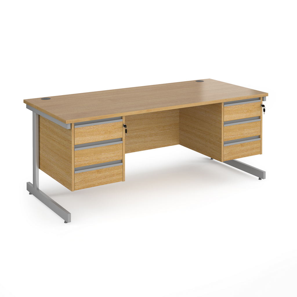 Picture of Contract 25 straight desk with 3 and 3 drawer pedestals and silver cantilever leg 1800mm x 800mm - oak top