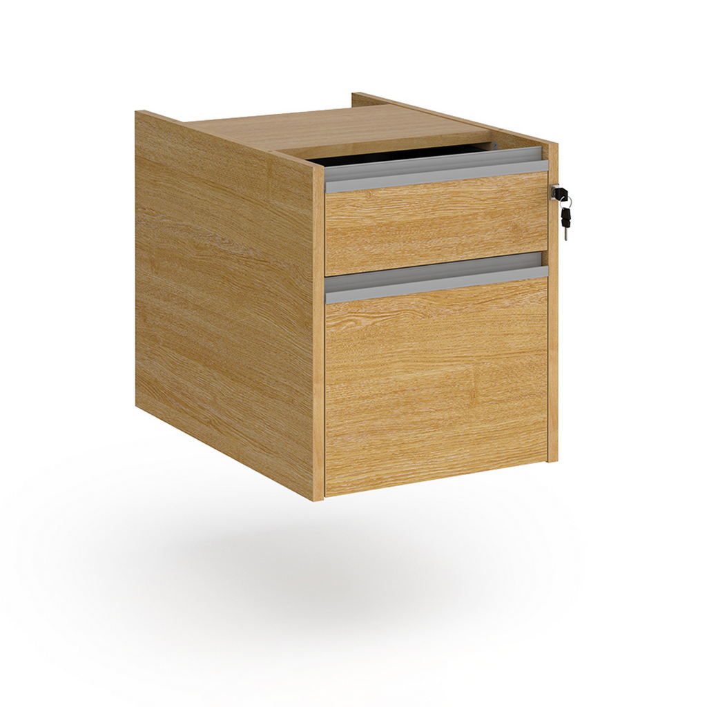 Picture of Contract 2 drawer fixed pedestal with silver finger pull handles - oak