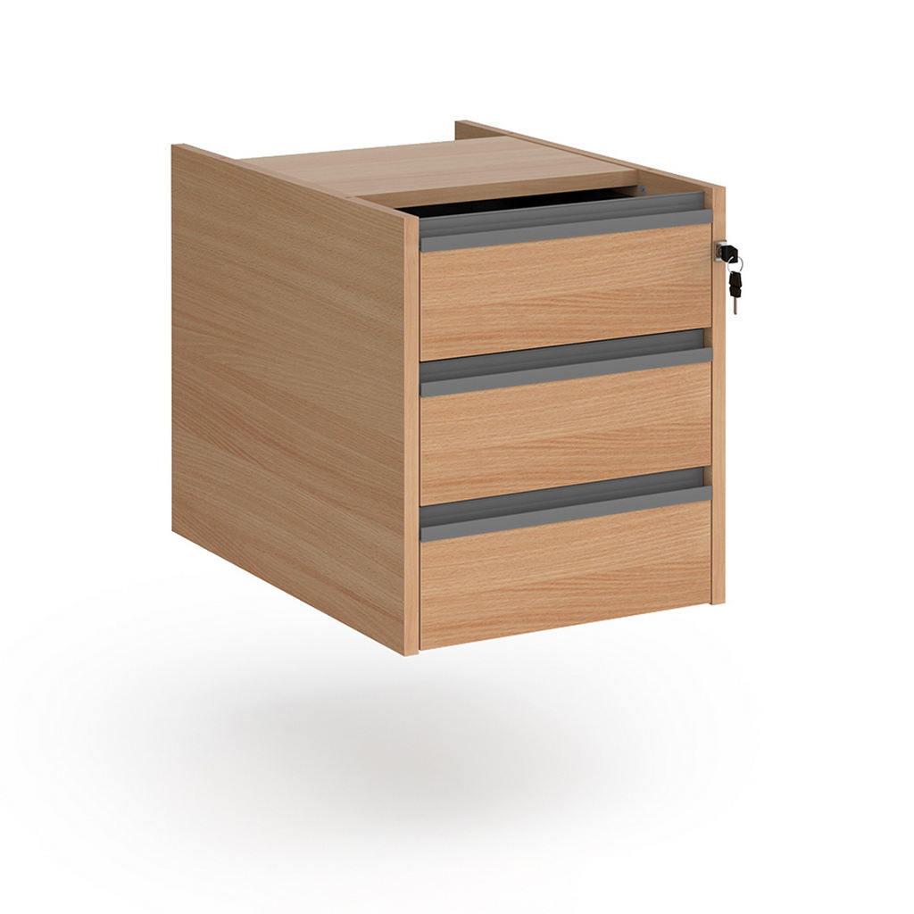 Picture of Contract 3 drawer fixed pedestal with graphite finger pull handles - beech