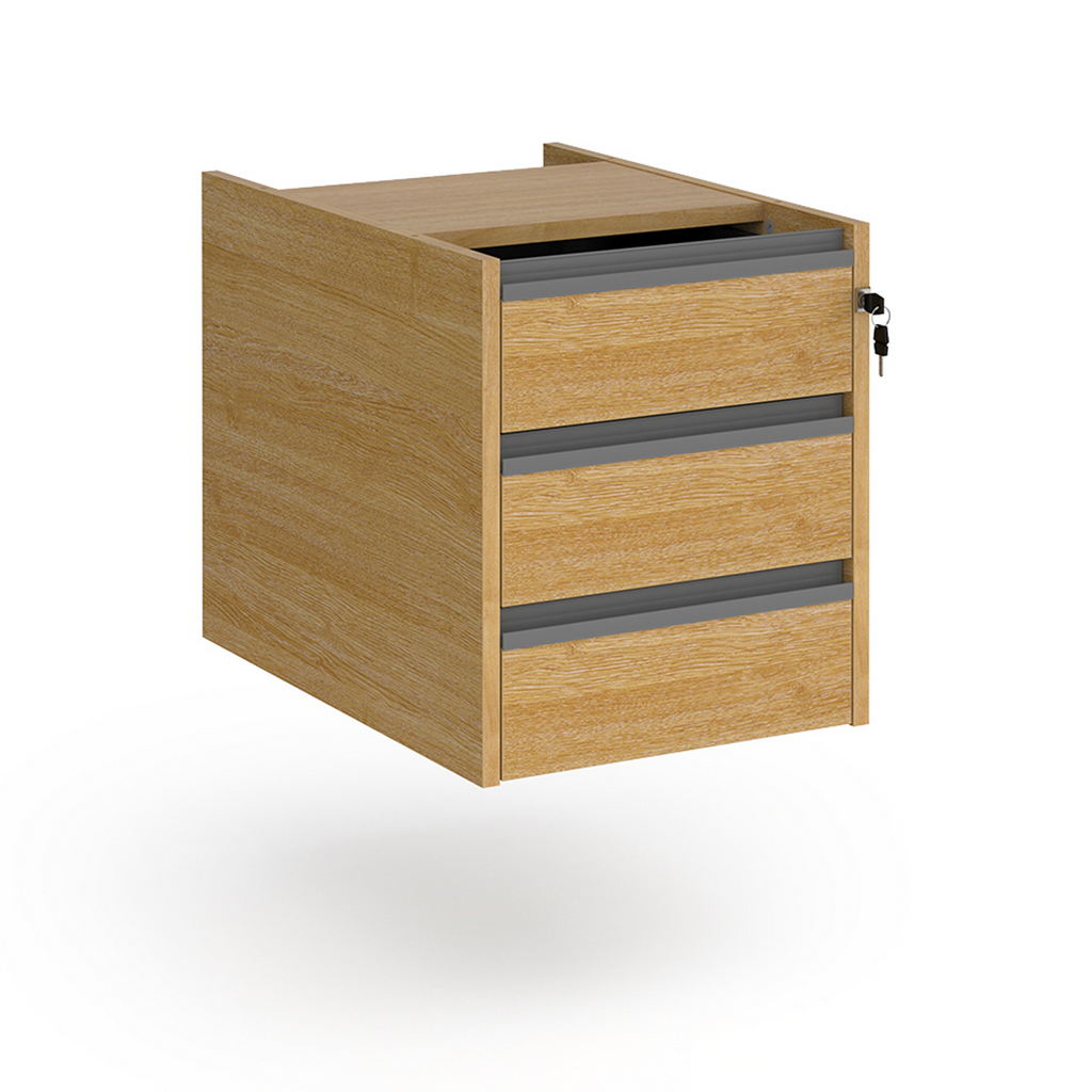 Picture of Contract 3 drawer fixed pedestal with graphite finger pull handles - oak