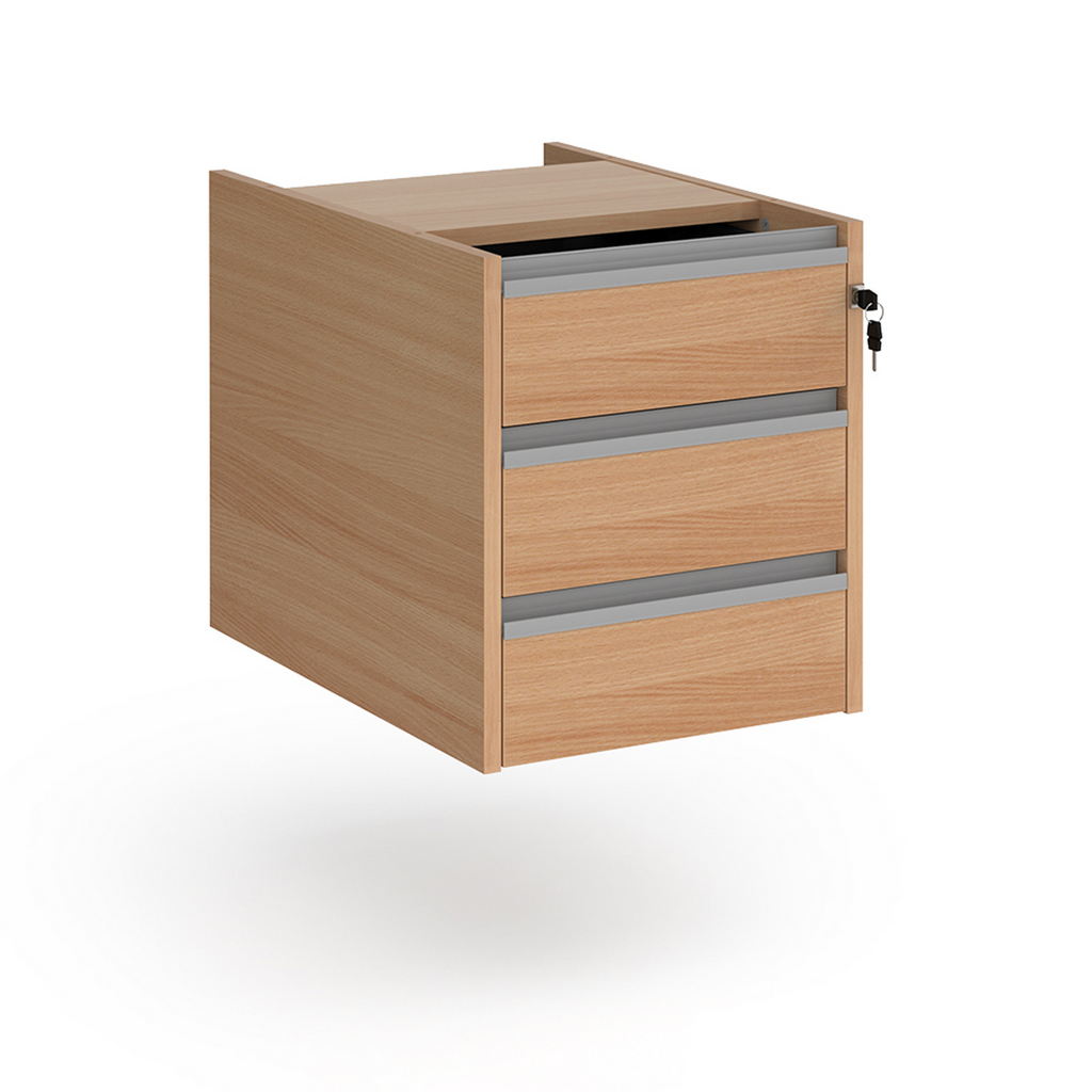 Picture of Contract 3 drawer fixed pedestal with silver finger pull handles - beech