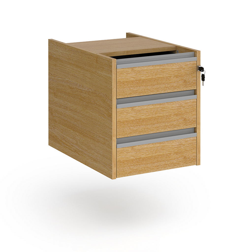 Picture of Contract 3 drawer fixed pedestal with silver finger pull handles - oak