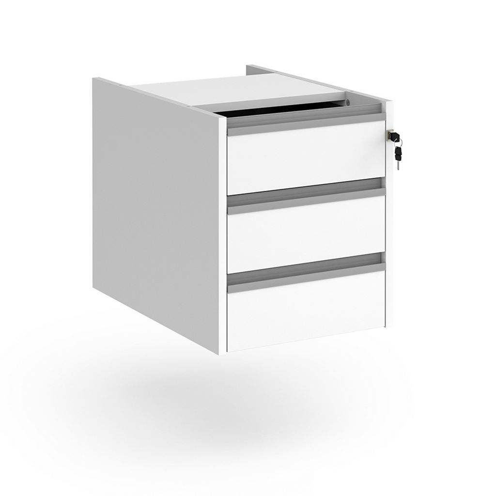 Picture of Contract 3 drawer fixed pedestal with silver finger pull handles - white