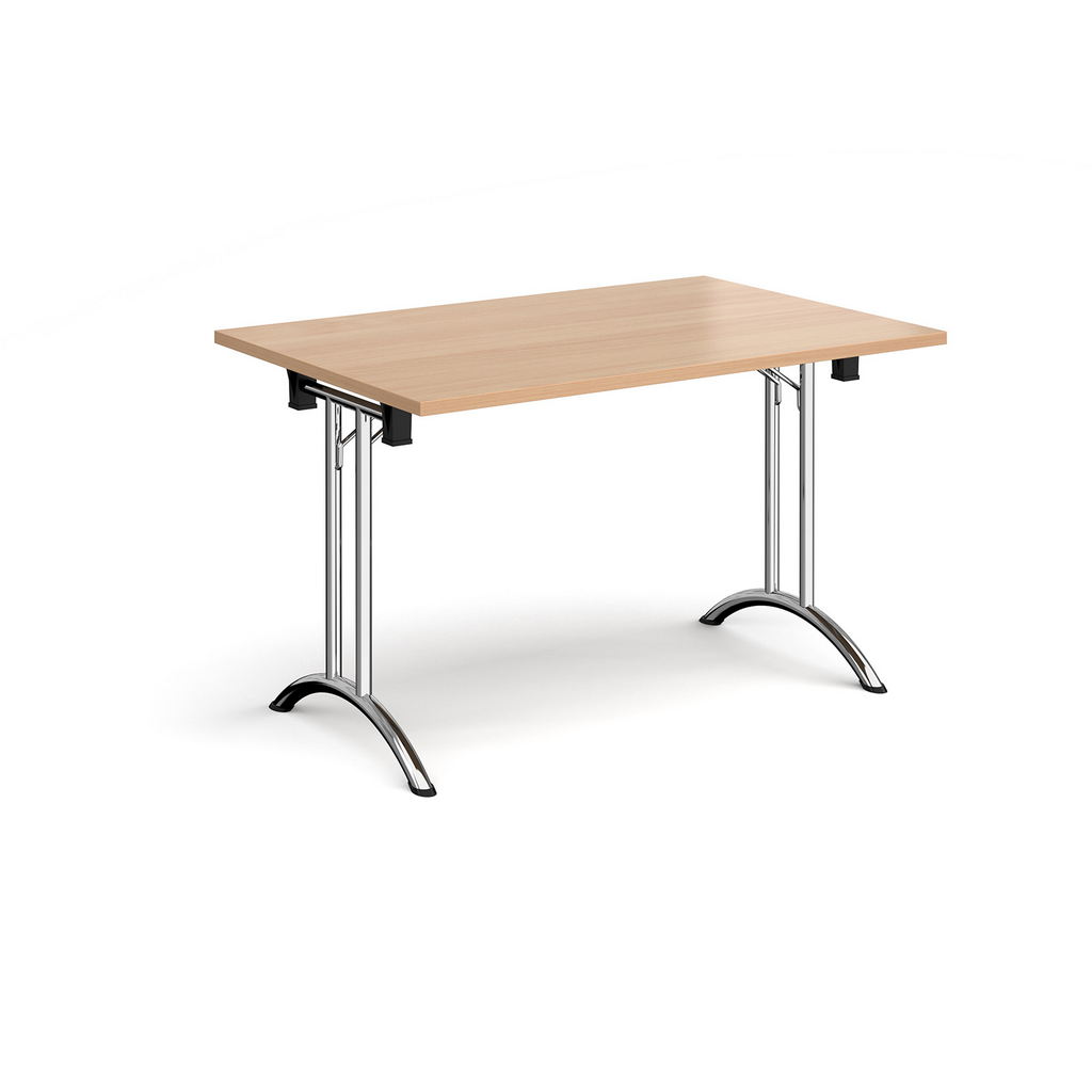 Picture of Rectangular folding leg table with chrome legs and curved foot rails 1200mm x 800mm - beech