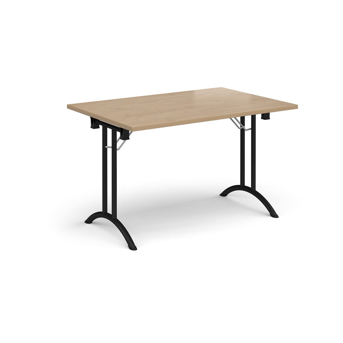 Picture of Rectangular folding leg table with black legs and curved foot rails 1200mm x 800mm - Kendal Oak