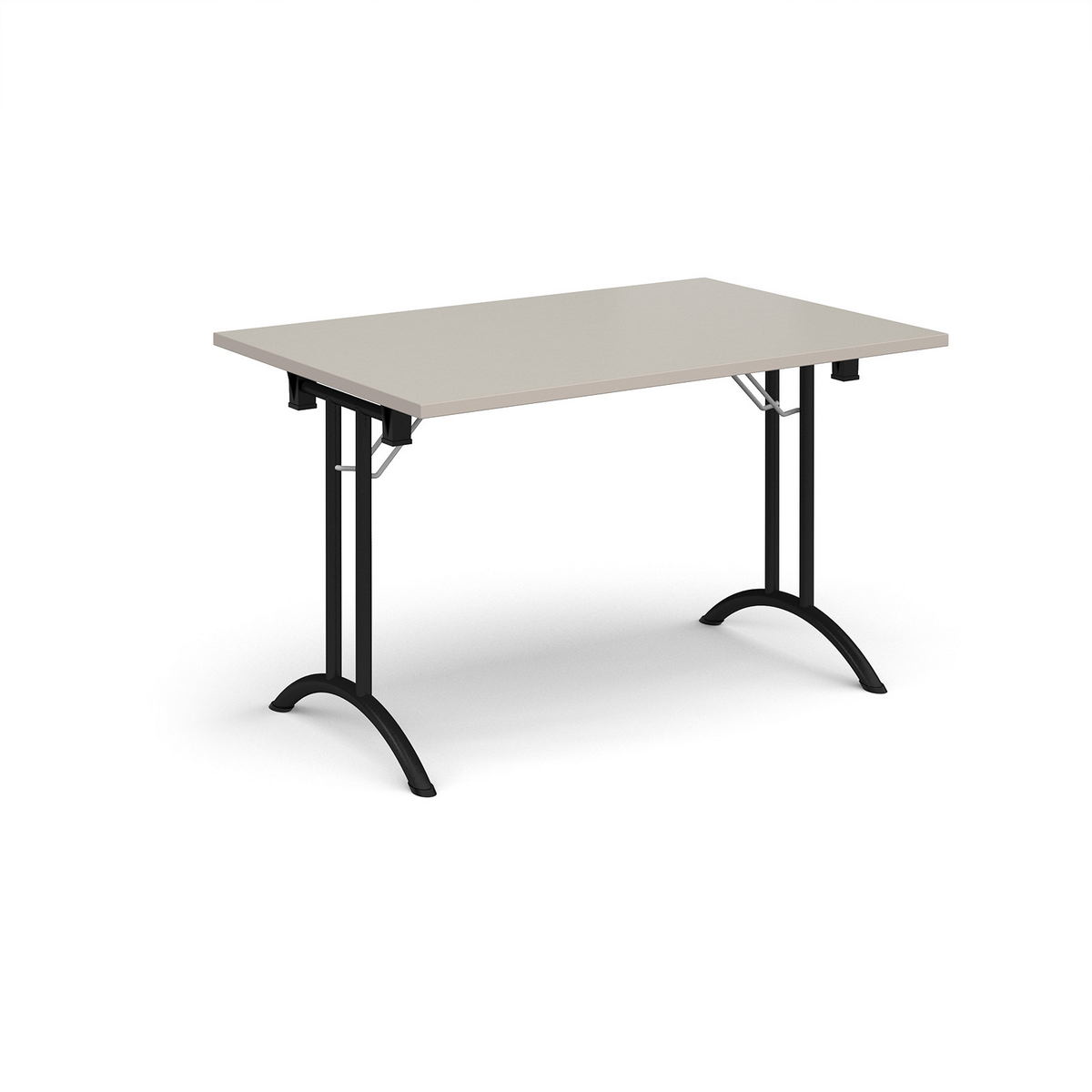 Picture of Rectangular folding leg table with black legs and curved foot rails 1200mm x 800mm - Light Grey