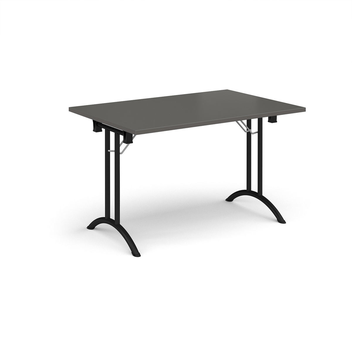 Picture of Rectangular folding leg table with black legs and curved foot rails 1200mm x 800mm - Onyx Grey