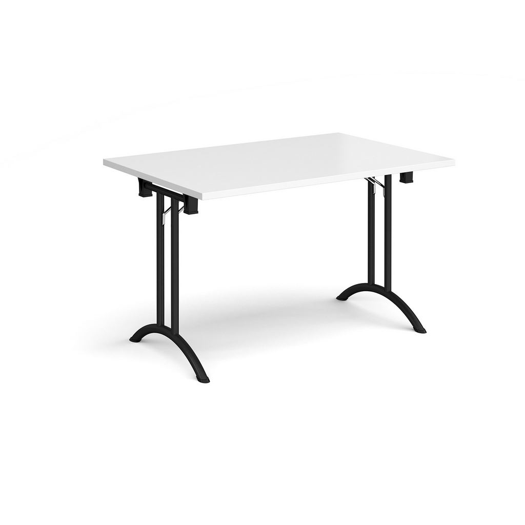 Picture of Rectangular folding leg table with black legs and curved foot rails 1200mm x 800mm - white