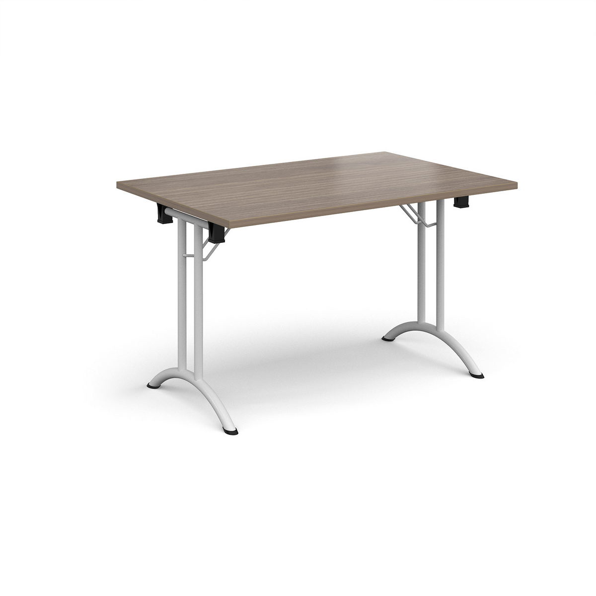 Picture of Rectangular folding leg table with white legs and curved foot rails 1200mm x 800mm - Barcelona Walnut
