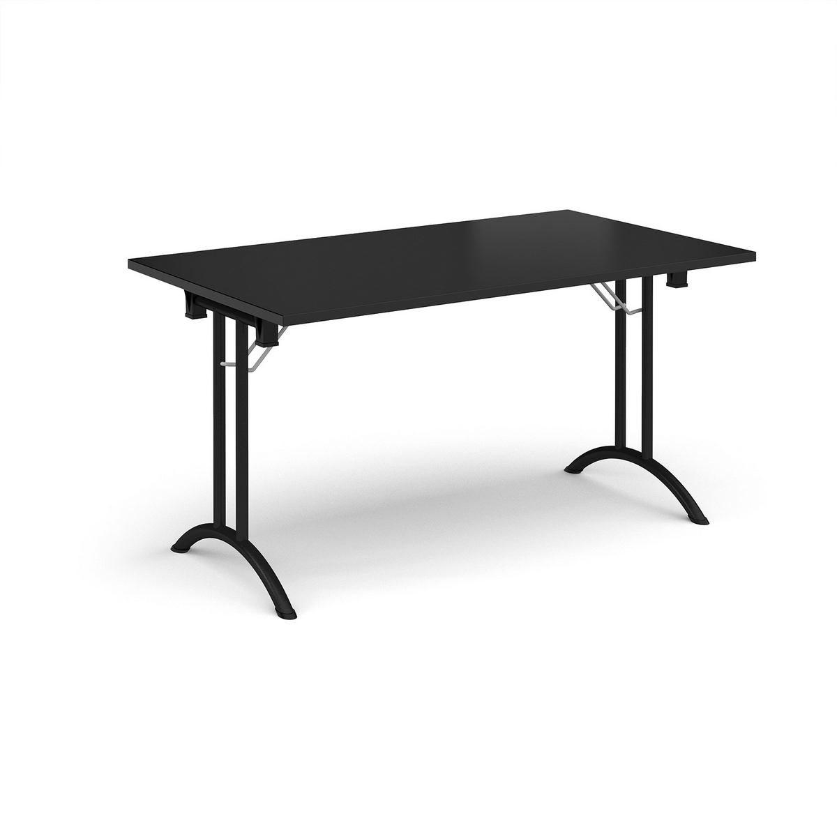 Picture of Rectangular folding leg table with black legs and curved foot rails 1400mm x 800mm - Black