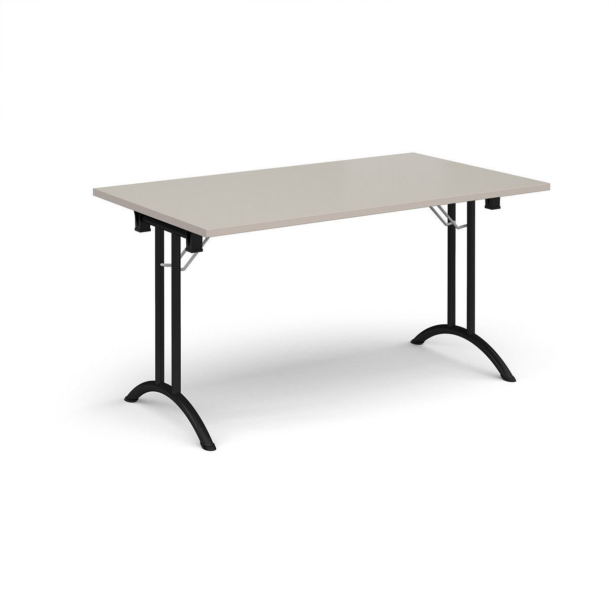 Picture of Rectangular folding leg table with black legs and curved foot rails 1400mm x 800mm - Light Grey